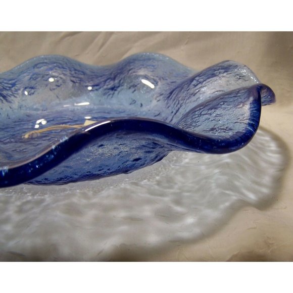 Italian Murero Glass Textured Wave Bowl Sky Blue - Picture 4 of 12